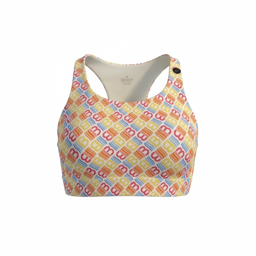 New Balance Multicolor Logo-Print Racerback Sports Bra - Pink, Yellow, Blue